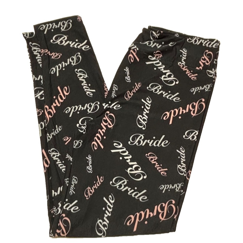 LuLaRoe Womens Leggings Size TC Black Pink Bride Wedding Tall and Curvy NWT
